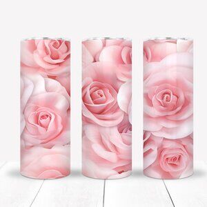 Elegant Pink Roses Tumbler Drinkware Gift Set, Travel Mug, Cup, Bottle
